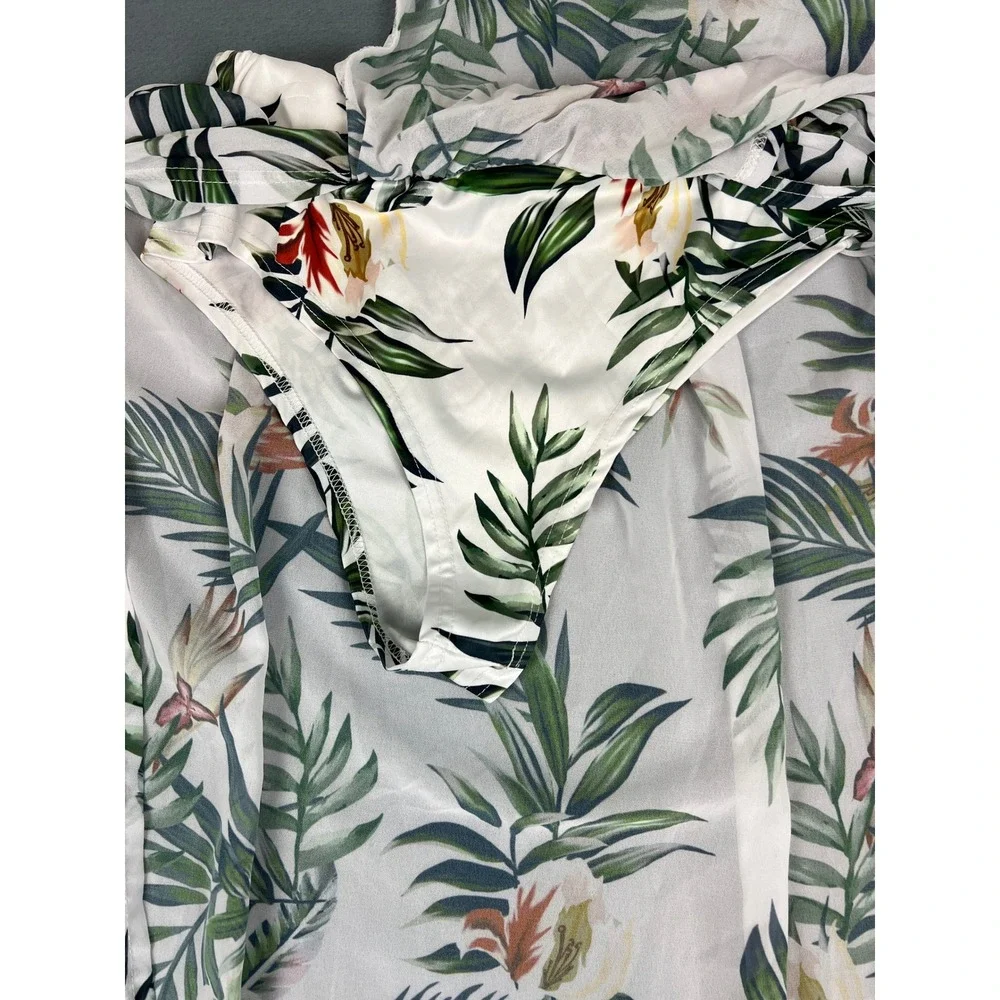 Tropical Floral Maxi Skirt Swim Bottom & Cover Up Boho‎ Beach Vacation White XS